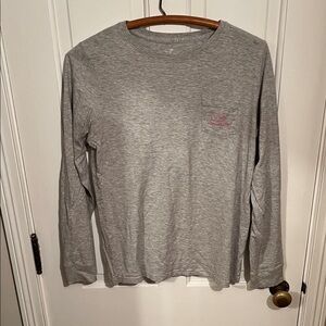 Vineyard Vines Gray Long Sleeve Tee with Pink Logo